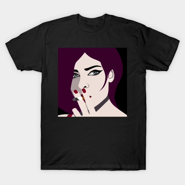 Pretty Punk Girl with Cig Smokey Eyes Red Lips T-Shirt by Lastdrop